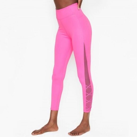 Victorias Secret Incredible Essential Lace Up Mesh Panel Leggings Hot Pink 6 - Picture 1 of 12